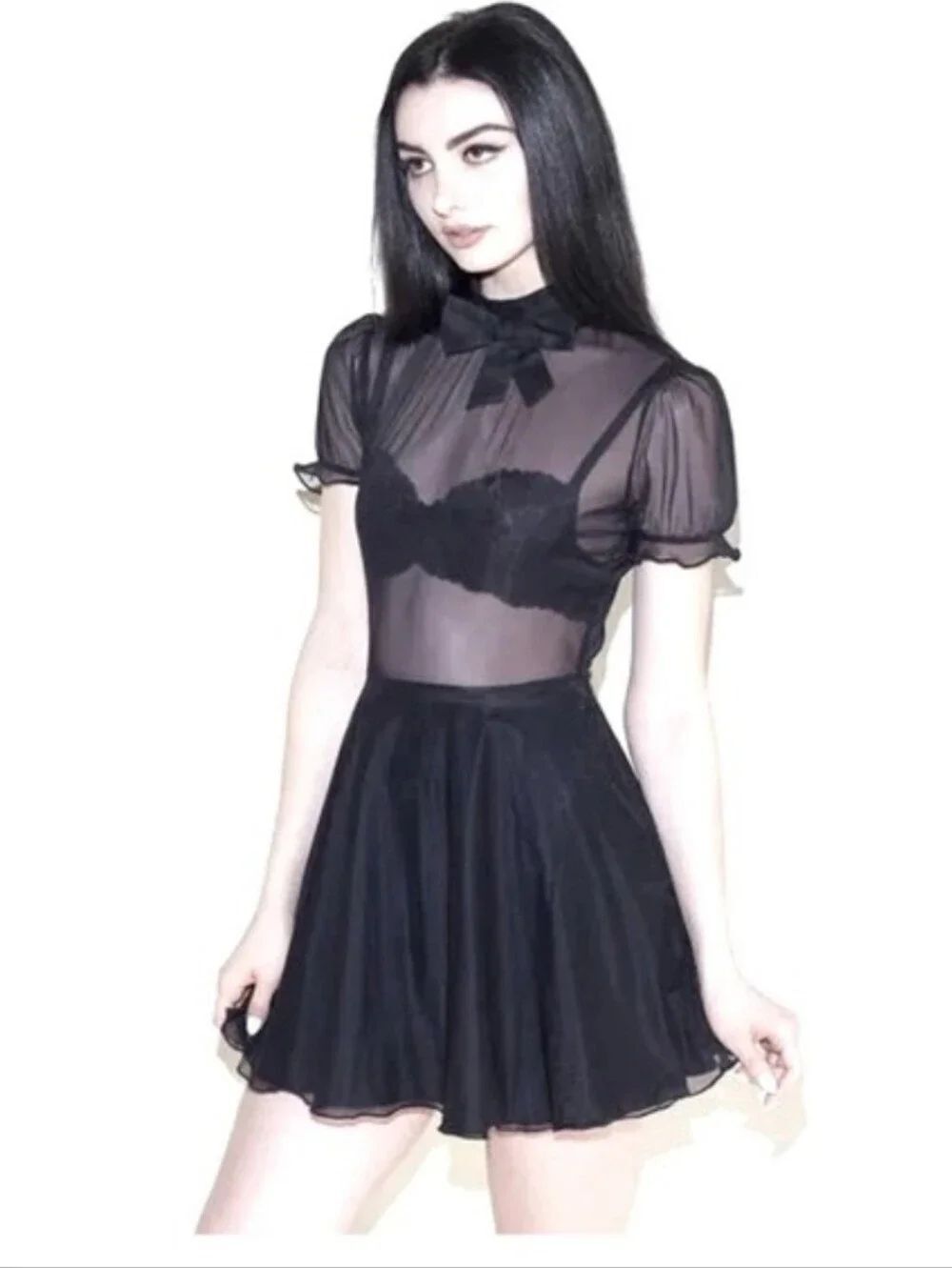 Valfre Matilda Black Sheer Top A Line Dress Sz Large